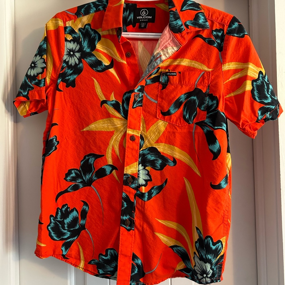 Volcom Men's Vibrant Orange Floral Shirt